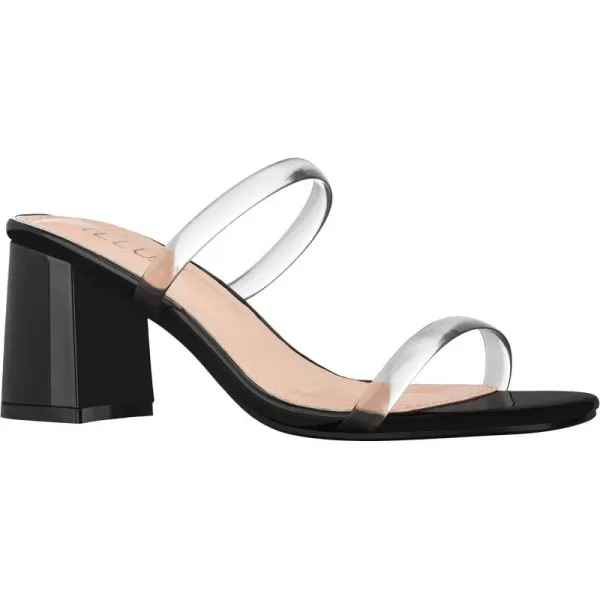 ILLUDE Womens Block Heel Double Band Square Toe Heeled Sandal Slip On Mule  LisaClear Black