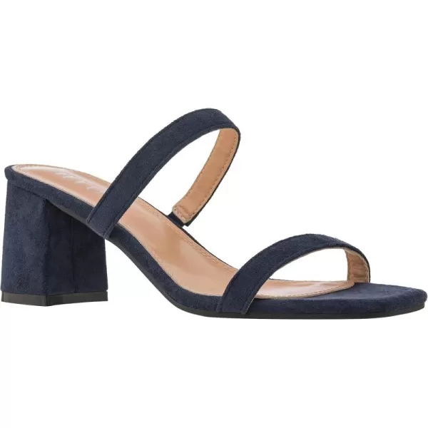 ILLUDE Womens Block Heel Double Band Square Toe Heeled Sandal Slip On Mule  LisaNavy Suede