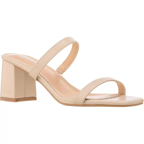 ILLUDE Womens Block Heel Double Band Square Toe Heeled Sandal Slip On Mule  LisaNude Pu