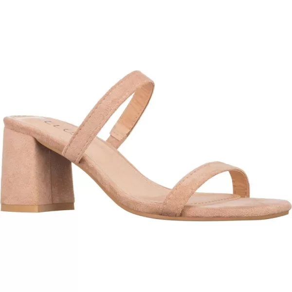 ILLUDE Womens Block Heel Double Band Square Toe Heeled Sandal Slip On Mule  LisaNude Suede