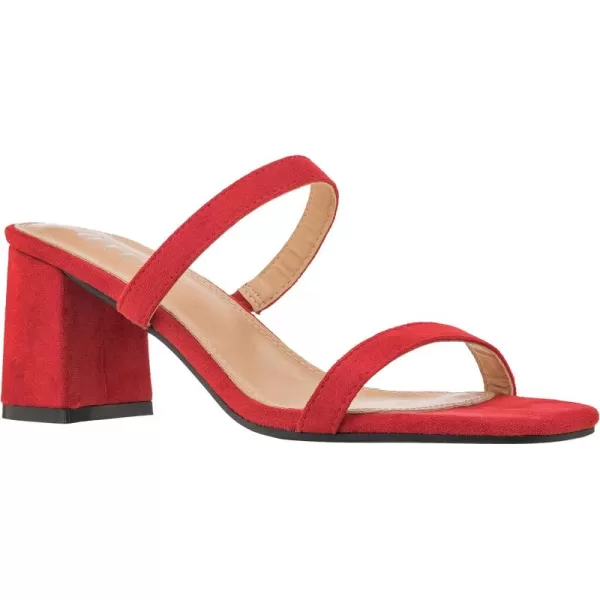 ILLUDE Womens Block Heel Double Band Square Toe Heeled Sandal Slip On Mule  LisaRed Suede
