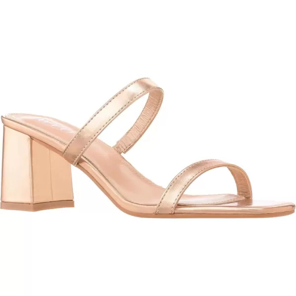 ILLUDE Womens Block Heel Double Band Square Toe Heeled Sandal Slip On Mule  LisaRose Gold Pu