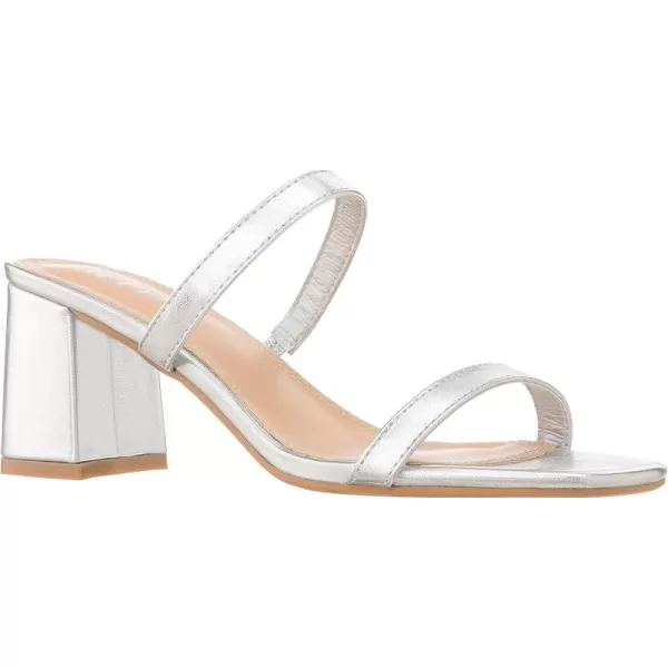 ILLUDE Womens Block Heel Double Band Square Toe Heeled Sandal Slip On Mule  LisaSilver Pu