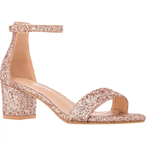 ILLUDE Womens Fashion Ankle Strap Kitten Heel Sandals  Adorable Cute Low Block Heel  JasmineChampagne Glitter