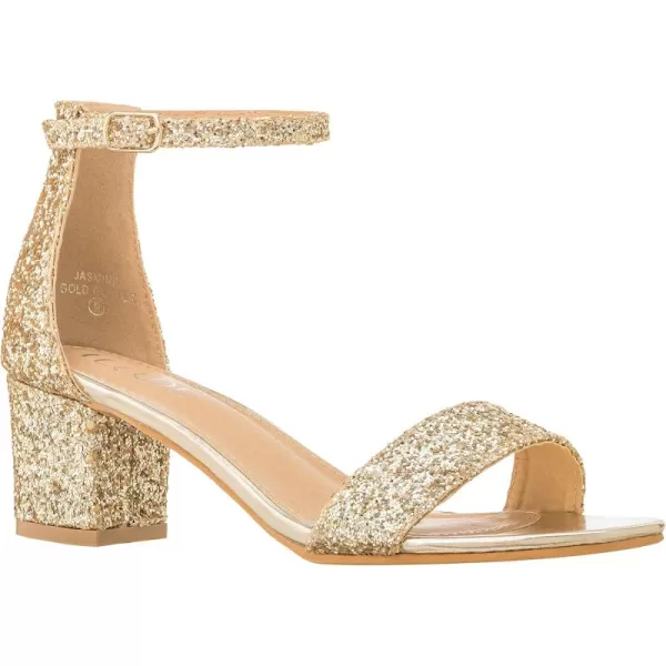 ILLUDE Womens Fashion Ankle Strap Kitten Heel Sandals  Adorable Cute Low Block Heel  JasmineGold Glitter
