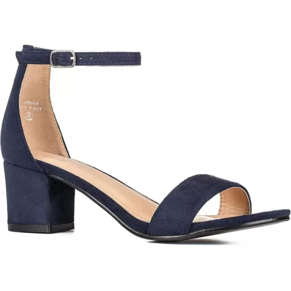 ILLUDE Womens Fashion Ankle Strap Kitten Heel Sandals  Adorable Cute Low Block Heel  JasmineNavy Suede