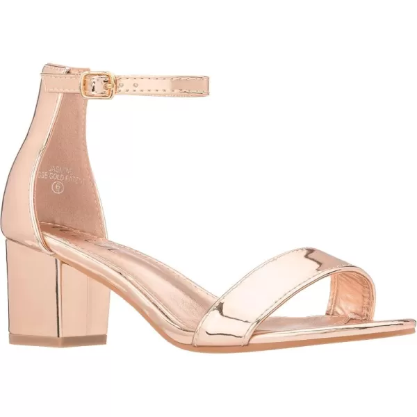 ILLUDE Womens Fashion Ankle Strap Kitten Heel Sandals  Adorable Cute Low Block Heel  JasmineRose Gold Patent