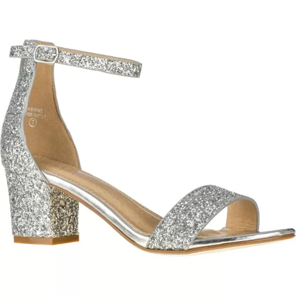 ILLUDE Womens Fashion Ankle Strap Kitten Heel Sandals  Adorable Cute Low Block Heel  JasmineSilver Glitter