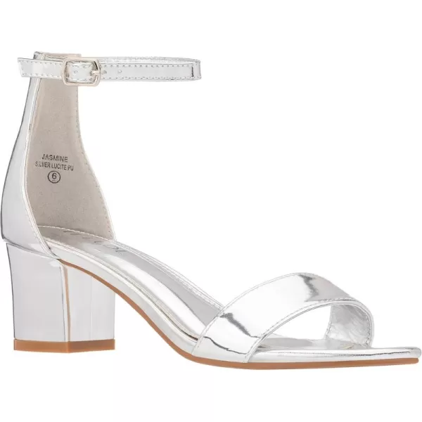 ILLUDE Womens Fashion Ankle Strap Kitten Heel Sandals  Adorable Cute Low Block Heel  JasmineSilver Patent