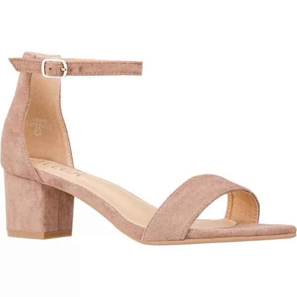 ILLUDE Womens Fashion Ankle Strap Kitten Heel Sandals  Adorable Cute Low Block Heel  JasmineTaupe Suede