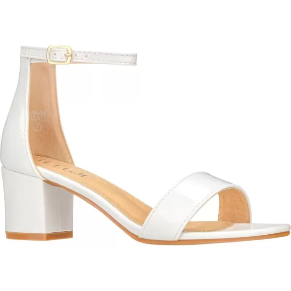 ILLUDE Womens Fashion Ankle Strap Kitten Heel Sandals  Adorable Cute Low Block Heel  JasmineWhite Patent