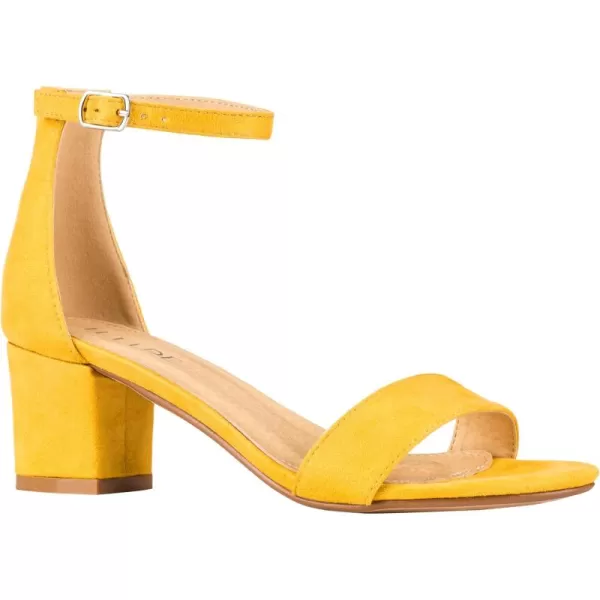 ILLUDE Womens Fashion Ankle Strap Kitten Heel Sandals  Adorable Cute Low Block Heel  JasmineYellow Suede
