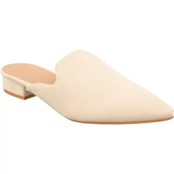 ILLUDE Womens Flat Mules Pointed Toe Backless Slip on Slides Loafer ShoesBeige Suede