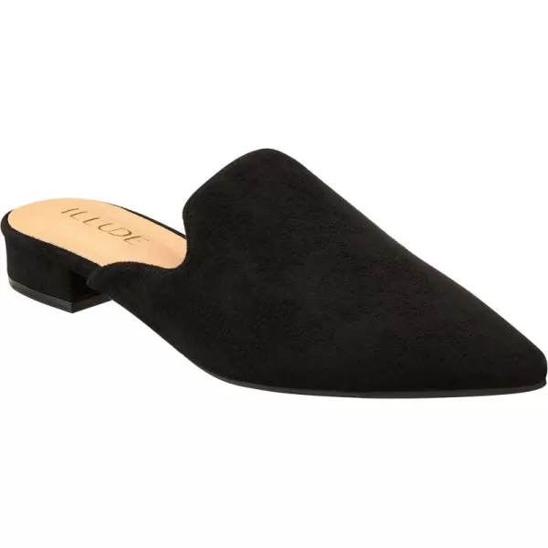 ILLUDE Womens Flat Mules Pointed Toe Backless Slip on Slides Loafer ShoesBlack Suede