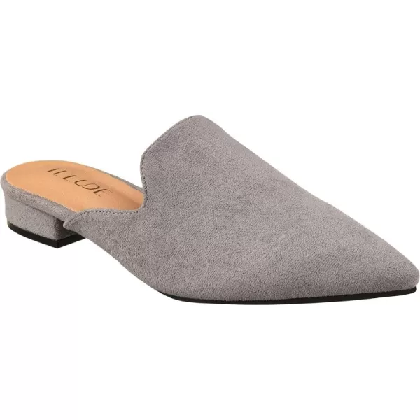 ILLUDE Womens Flat Mules Pointed Toe Backless Slip on Slides Loafer ShoesGrey Suede