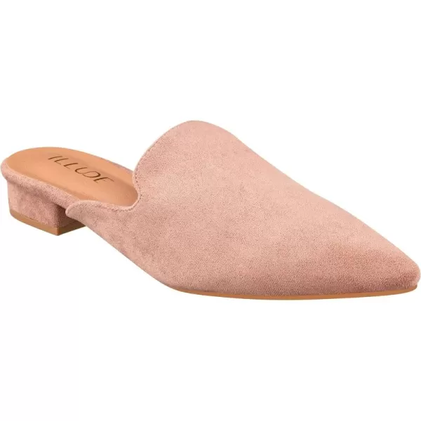 ILLUDE Womens Flat Mules Pointed Toe Backless Slip on Slides Loafer ShoesIndian Pink Suede