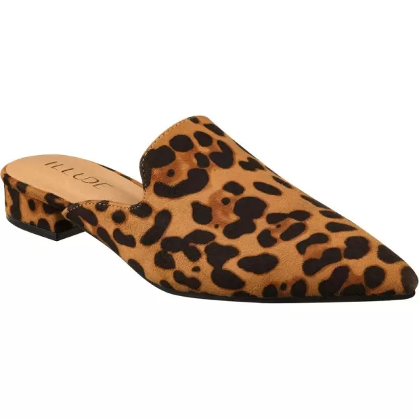 ILLUDE Womens Flat Mules Pointed Toe Backless Slip on Slides Loafer ShoesLeopard Suede