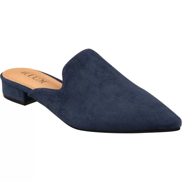 ILLUDE Womens Flat Mules Pointed Toe Backless Slip on Slides Loafer ShoesNavy Suede
