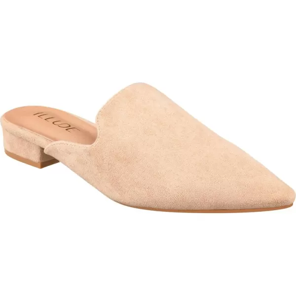 ILLUDE Womens Flat Mules Pointed Toe Backless Slip on Slides Loafer ShoesNude Suede