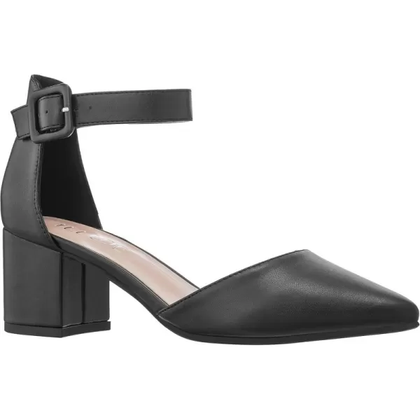 ILLUDE Womens Heels Pointy Closed Toe Pump Ankle Strap Chunky Low Block HeelsBlack Pu