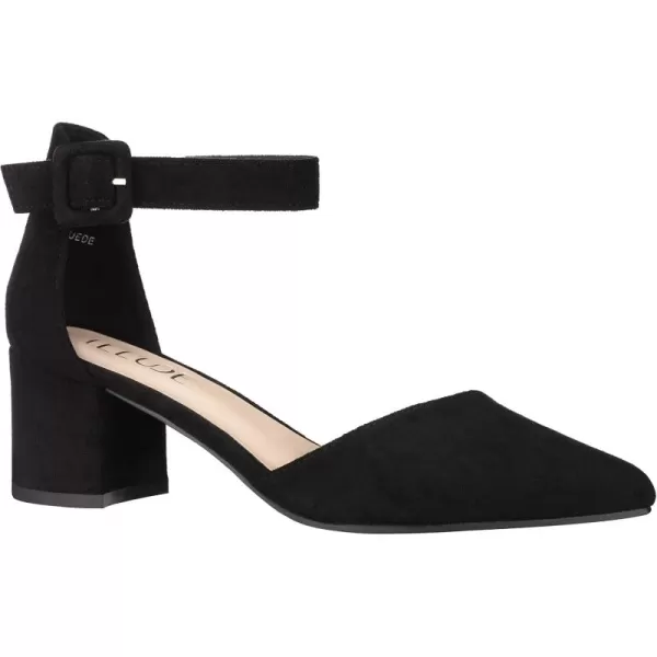 ILLUDE Womens Heels Pointy Closed Toe Pump Ankle Strap Chunky Low Block HeelsBlack Suede