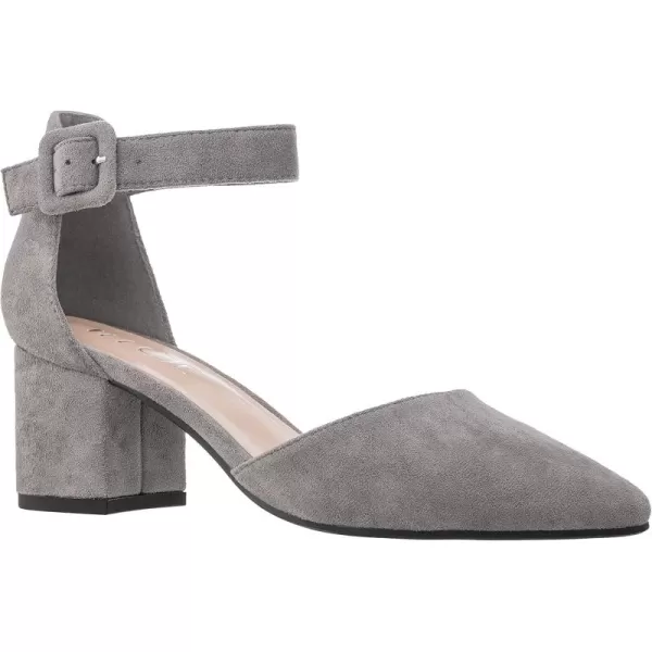 ILLUDE Womens Heels Pointy Closed Toe Pump Ankle Strap Chunky Low Block HeelsLight Grey Suede