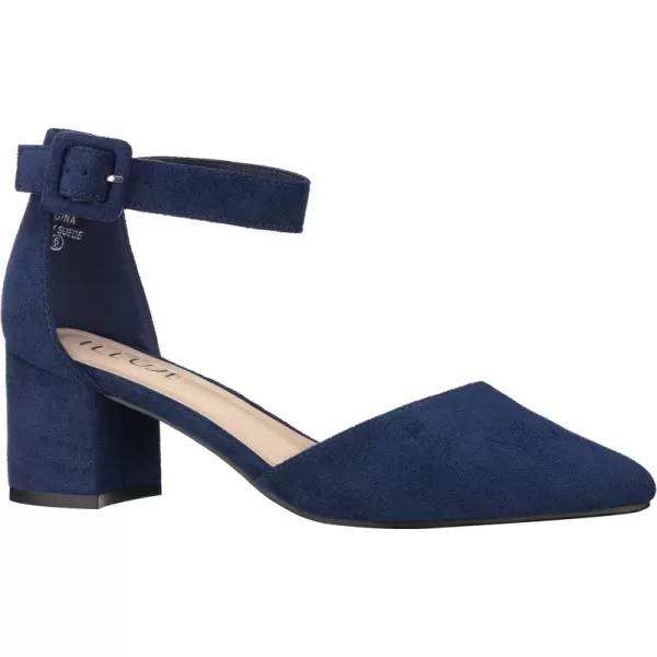 ILLUDE Womens Heels Pointy Closed Toe Pump Ankle Strap Chunky Low Block HeelsNavy Suede