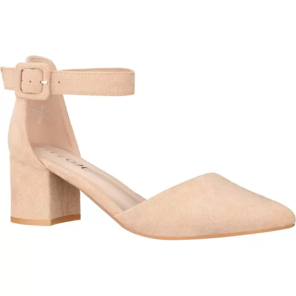 ILLUDE Womens Heels Pointy Closed Toe Pump Ankle Strap Chunky Low Block HeelsNude Suede