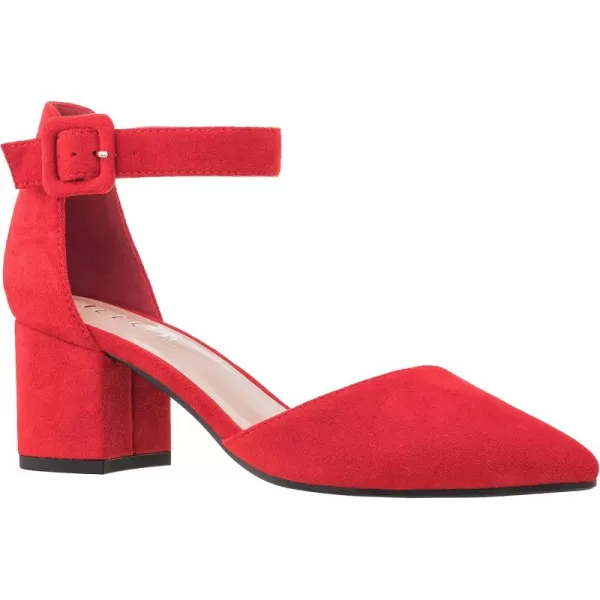 ILLUDE Womens Heels Pointy Closed Toe Pump Ankle Strap Chunky Low Block HeelsRed Suede