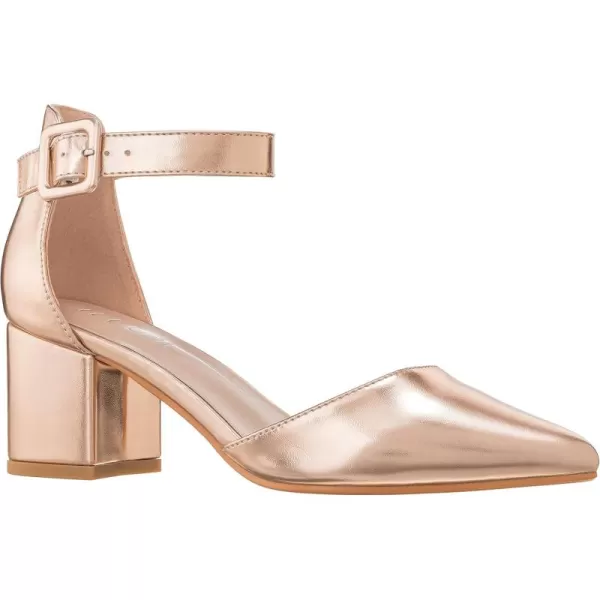 ILLUDE Womens Heels Pointy Closed Toe Pump Ankle Strap Chunky Low Block HeelsRose Gold Pu