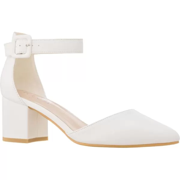 ILLUDE Womens Heels Pointy Closed Toe Pump Ankle Strap Chunky Low Block HeelsWhite Pu