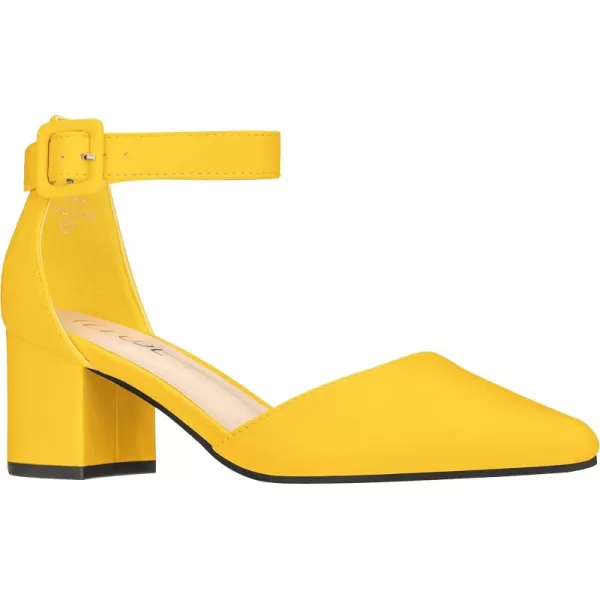 ILLUDE Womens Heels Pointy Closed Toe Pump Ankle Strap Chunky Low Block HeelsYellow Pu