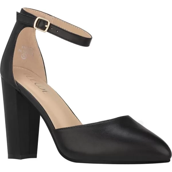 ILLUDE Womens High Block Heels Pumps Pointed Closed Toe Ankle Strap High Heel Pump ShoesBlack Pu
