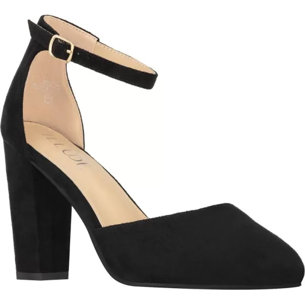 ILLUDE Womens High Block Heels Pumps Pointed Closed Toe Ankle Strap High Heel Pump ShoesBlack Suede