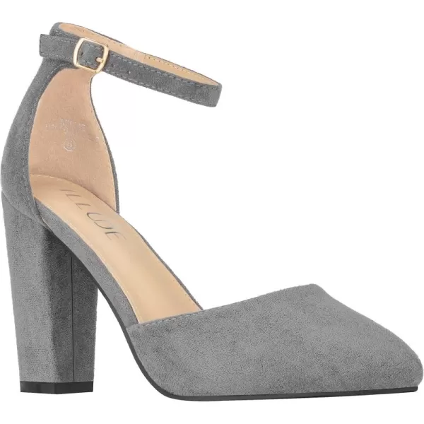 ILLUDE Womens High Block Heels Pumps Pointed Closed Toe Ankle Strap High Heel Pump ShoesGrey Suede