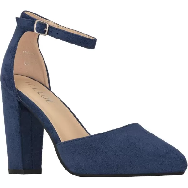ILLUDE Womens High Block Heels Pumps Pointed Closed Toe Ankle Strap High Heel Pump ShoesNavy Suede