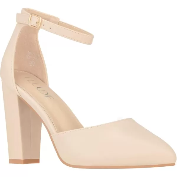 ILLUDE Womens High Block Heels Pumps Pointed Closed Toe Ankle Strap High Heel Pump ShoesNude Pu