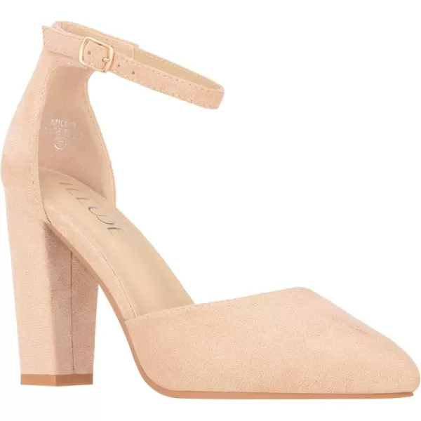 ILLUDE Womens High Block Heels Pumps Pointed Closed Toe Ankle Strap High Heel Pump ShoesNude Suede