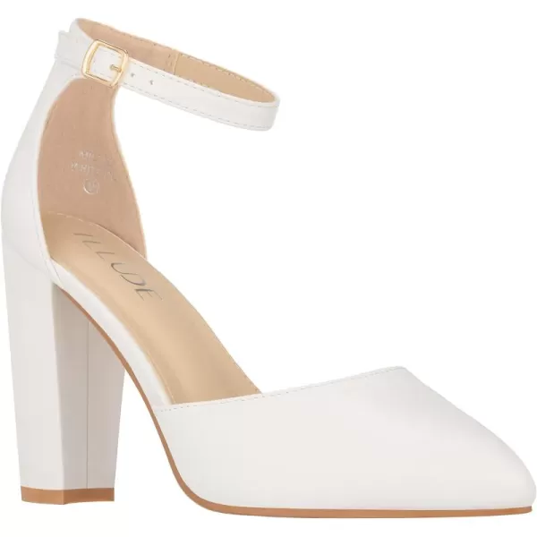 ILLUDE Womens High Block Heels Pumps Pointed Closed Toe Ankle Strap High Heel Pump ShoesWhite Pu