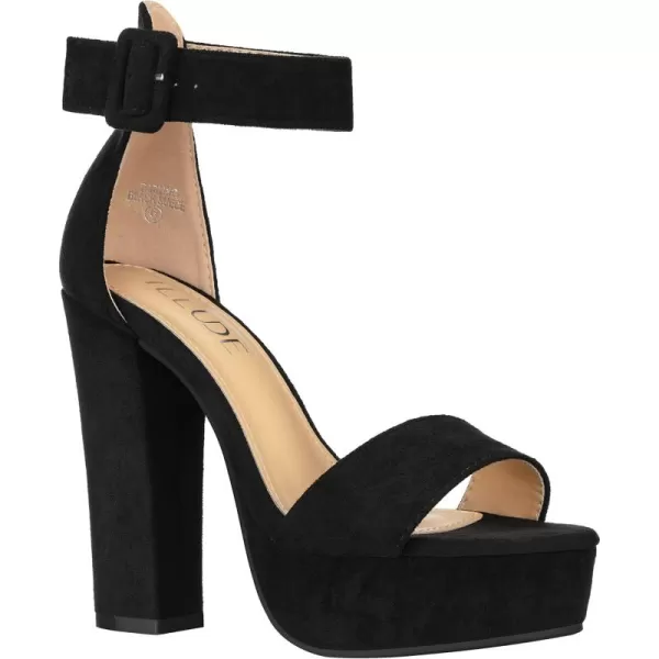 ILLUDE Womens High Heel Platform Sandals Ankle Strap Chunky Heel Sexy Party Heeled Sandals  DarlingBlack Suede