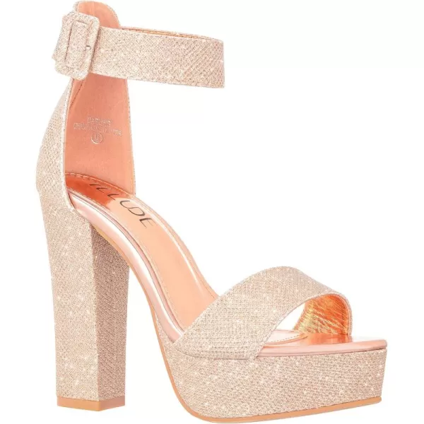 ILLUDE Womens High Heel Platform Sandals Ankle Strap Chunky Heel Sexy Party Heeled Sandals  DarlingChampagne Glitter