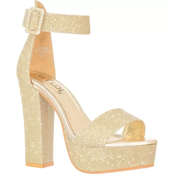 ILLUDE Womens High Heel Platform Sandals Ankle Strap Chunky Heel Sexy Party Heeled Sandals  DarlingGold Glitter