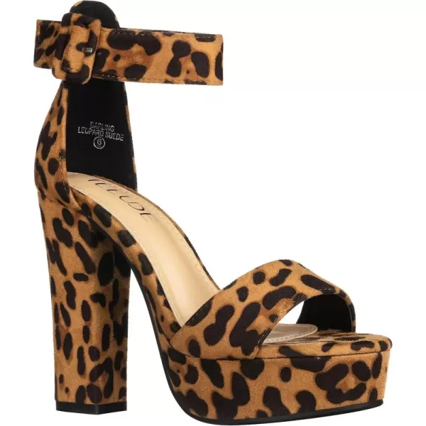 ILLUDE Womens High Heel Platform Sandals Ankle Strap Chunky Heel Sexy Party Heeled Sandals  DarlingLeopard Suede