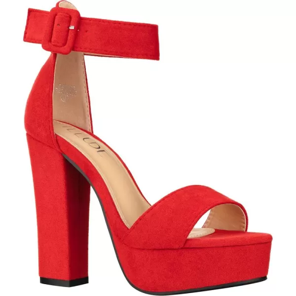 ILLUDE Womens High Heel Platform Sandals Ankle Strap Chunky Heel Sexy Party Heeled Sandals  DarlingRed Suede