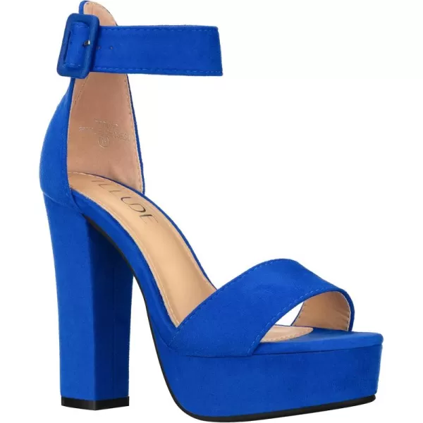 ILLUDE Womens High Heel Platform Sandals Ankle Strap Chunky Heel Sexy Party Heeled Sandals  DarlingRoyal Blue Suede