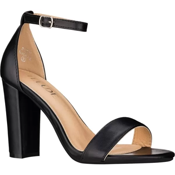 ILLUDE Womens Open Toe Ankle Strap Chunky Block High Heel  Formal Wedding Party Classic Heeled Sandals  RubyBlack Pu