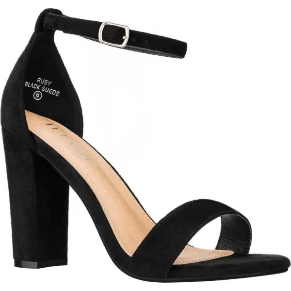 ILLUDE Womens Open Toe Ankle Strap Chunky Block High Heel  Formal Wedding Party Classic Heeled Sandals  RubyBlack Suede
