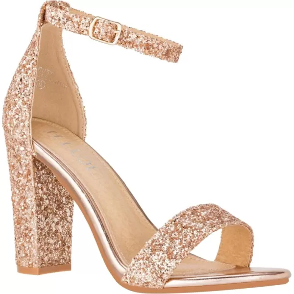 ILLUDE Womens Open Toe Ankle Strap Chunky Block High Heel  Formal Wedding Party Classic Heeled Sandals  RubyChampagne Glitter