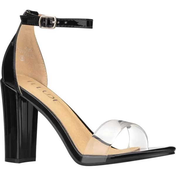 ILLUDE Womens Open Toe Ankle Strap Chunky Block High Heel  Formal Wedding Party Classic Heeled Sandals  RubyClear Black