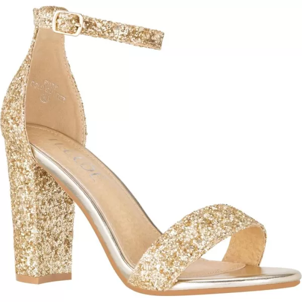 ILLUDE Womens Open Toe Ankle Strap Chunky Block High Heel  Formal Wedding Party Classic Heeled Sandals  RubyGold Glitter